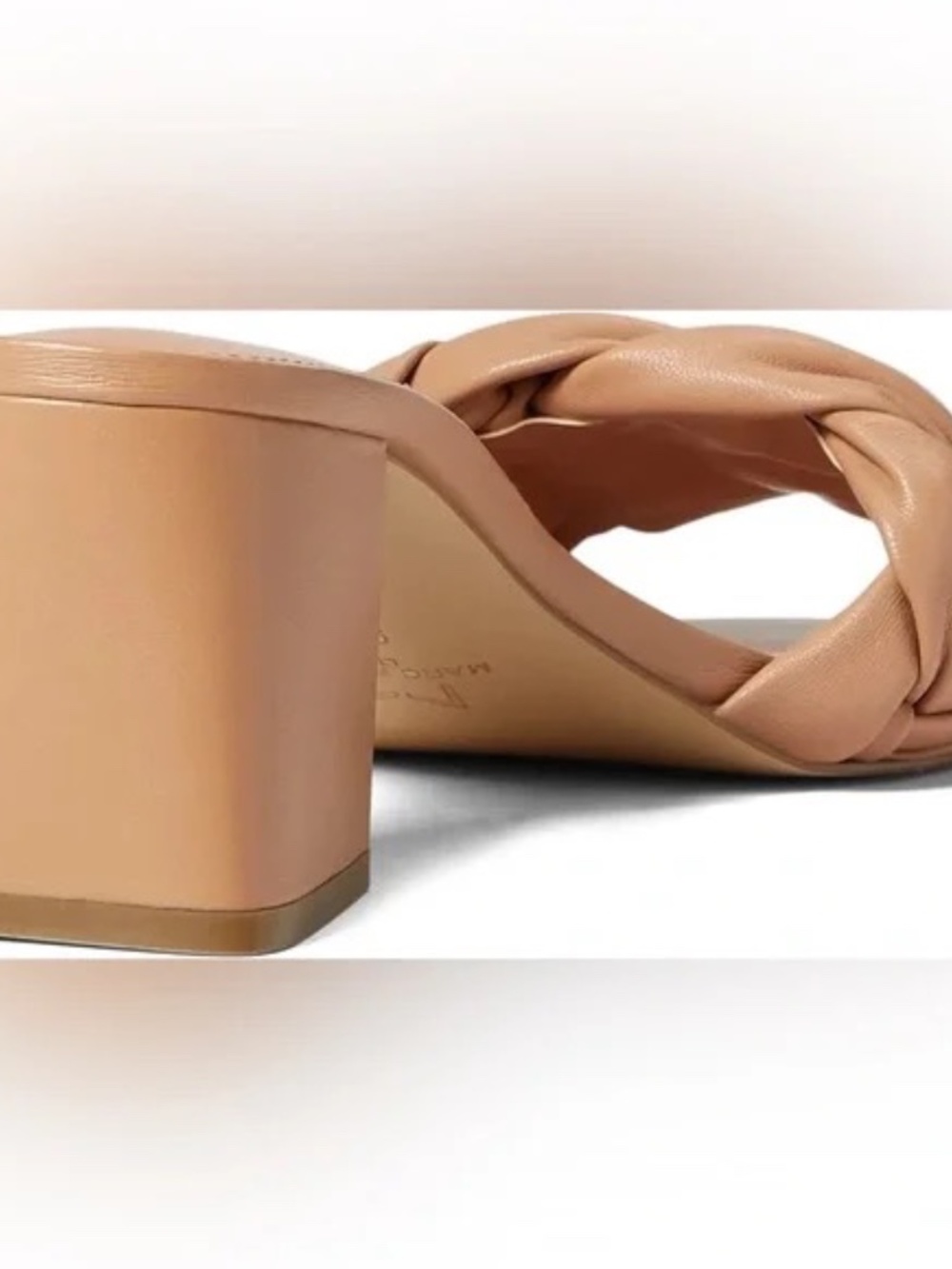 New MARC FISHER LTD Womens Beige Cerita Slip On Leather Heeled Sandal Slip On - Picture 8 of 8